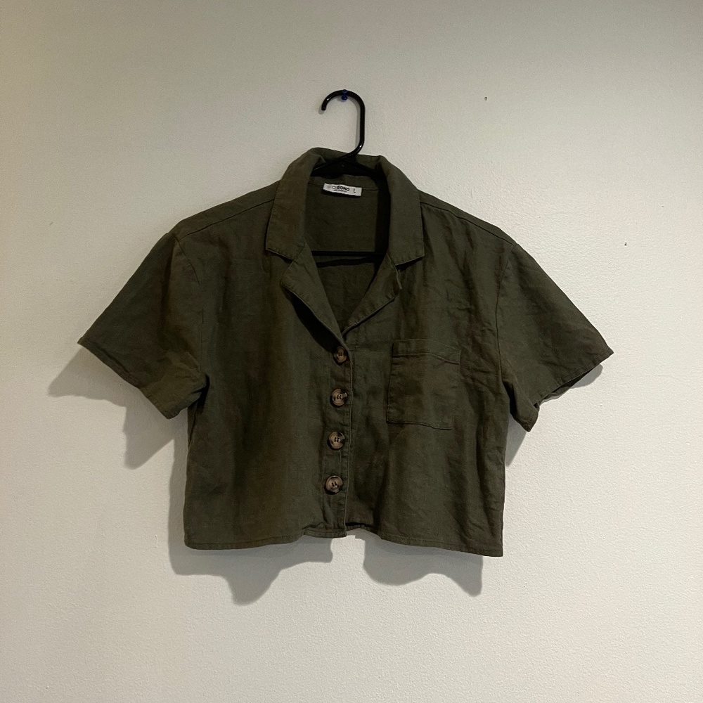 cropped green button up